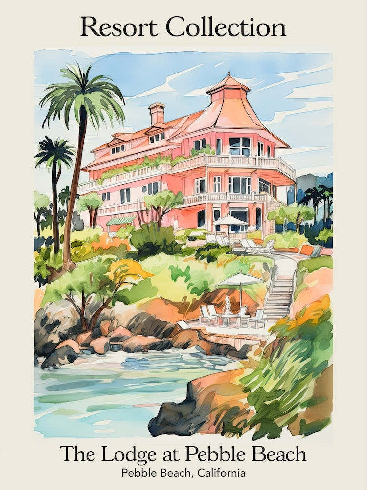 Poster Of The Lodge At Pebble Beach   Pebble Beach, California   Resort Collection Storybook Illustration 3