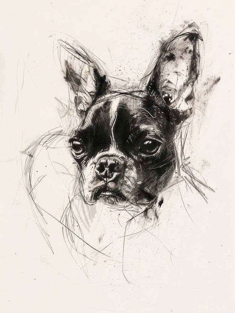 Boston Terrier Dog Charcoal Line 3