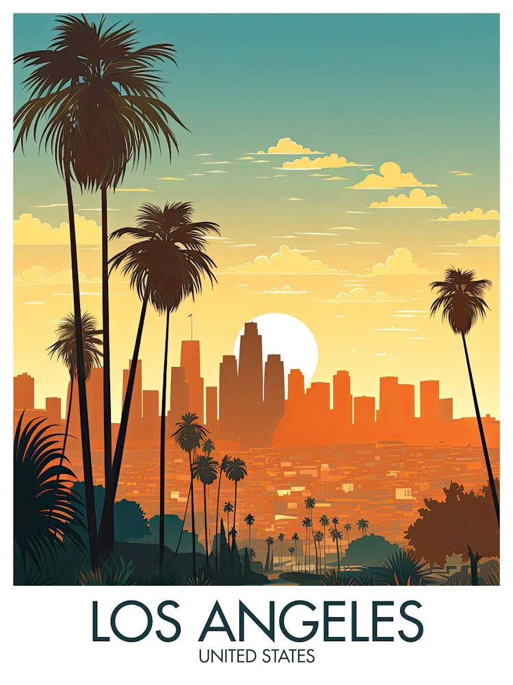 Los Angeles Travel Print California United States Sunset Gift