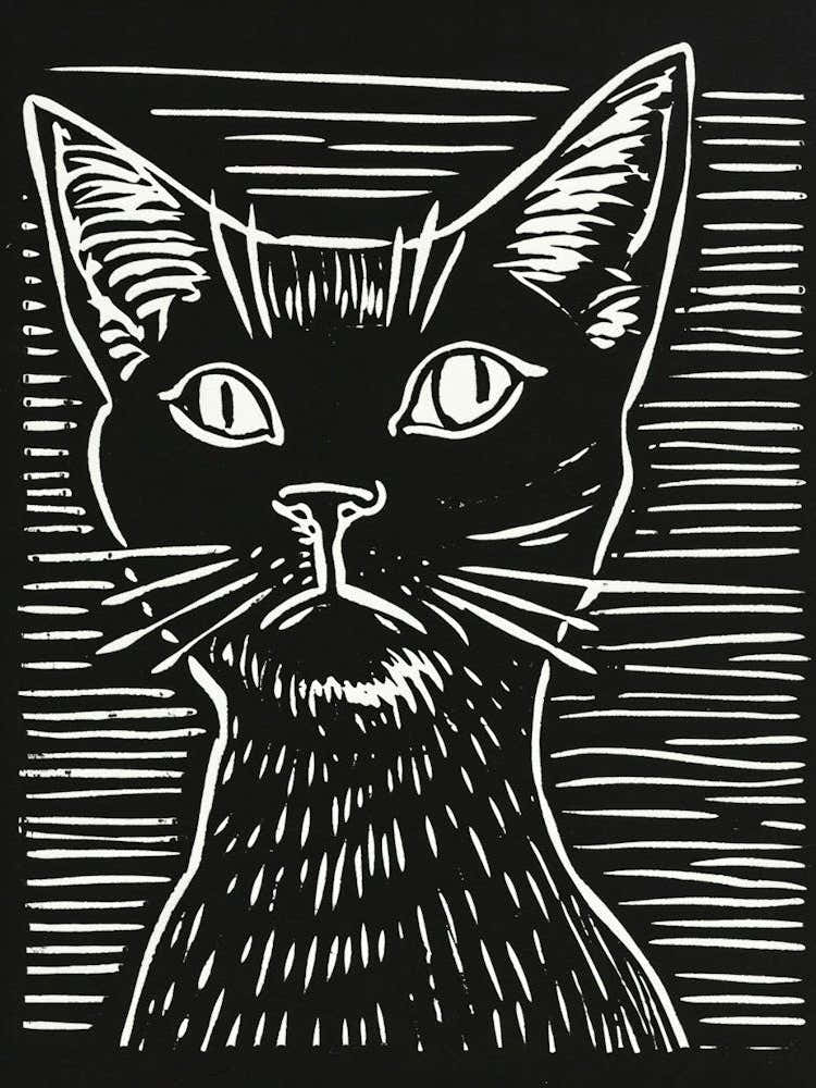 Egyptian Mau Cat Linocut Blockprint 5