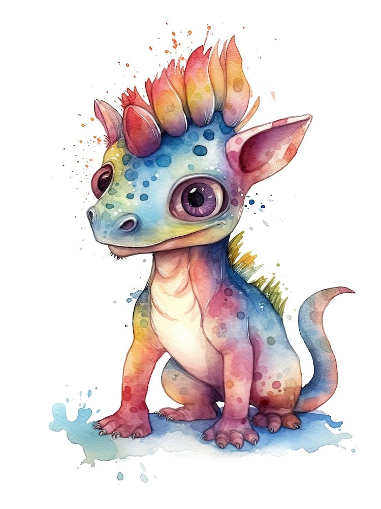 Dilophosaurus Cute Dinosaur Watercolour 2