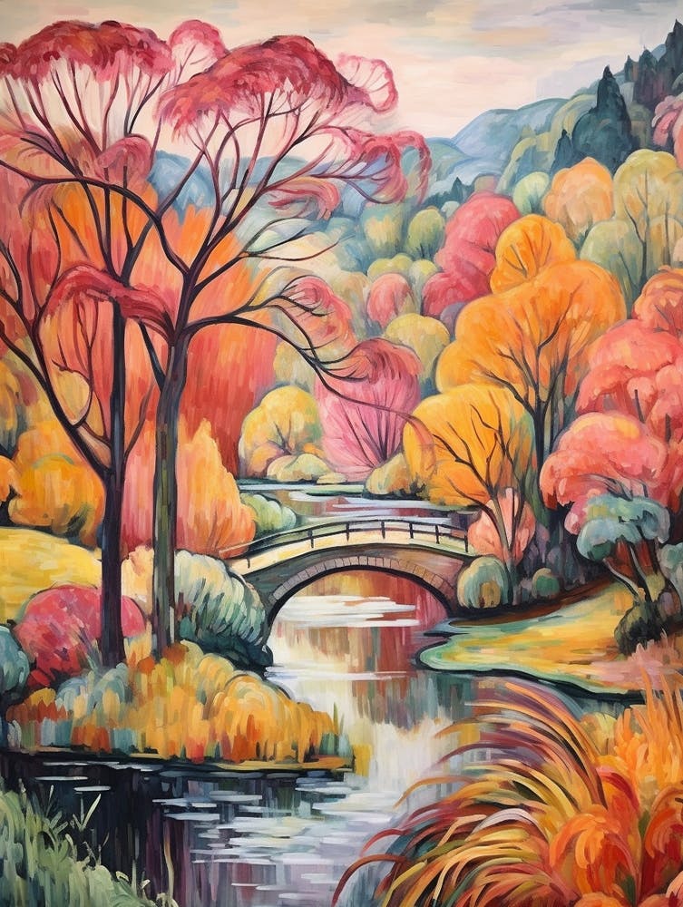 Autumn Gardens Painting Stourhead Gardens United Kingdom