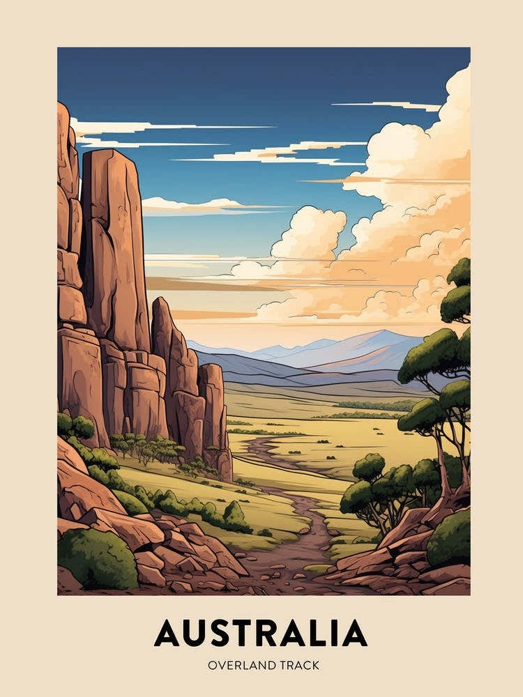 Overland Track Australia 2 Vintage Hiking Travel Poster