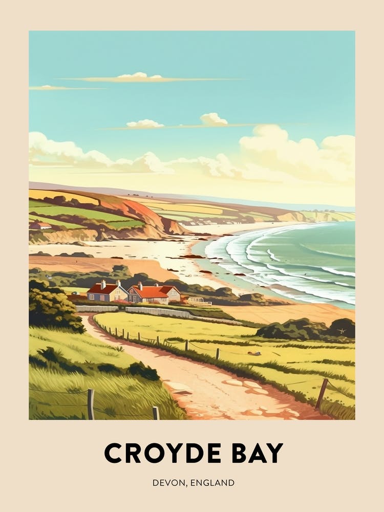 Devon Vintage Travel Poster Croyde Bay 2