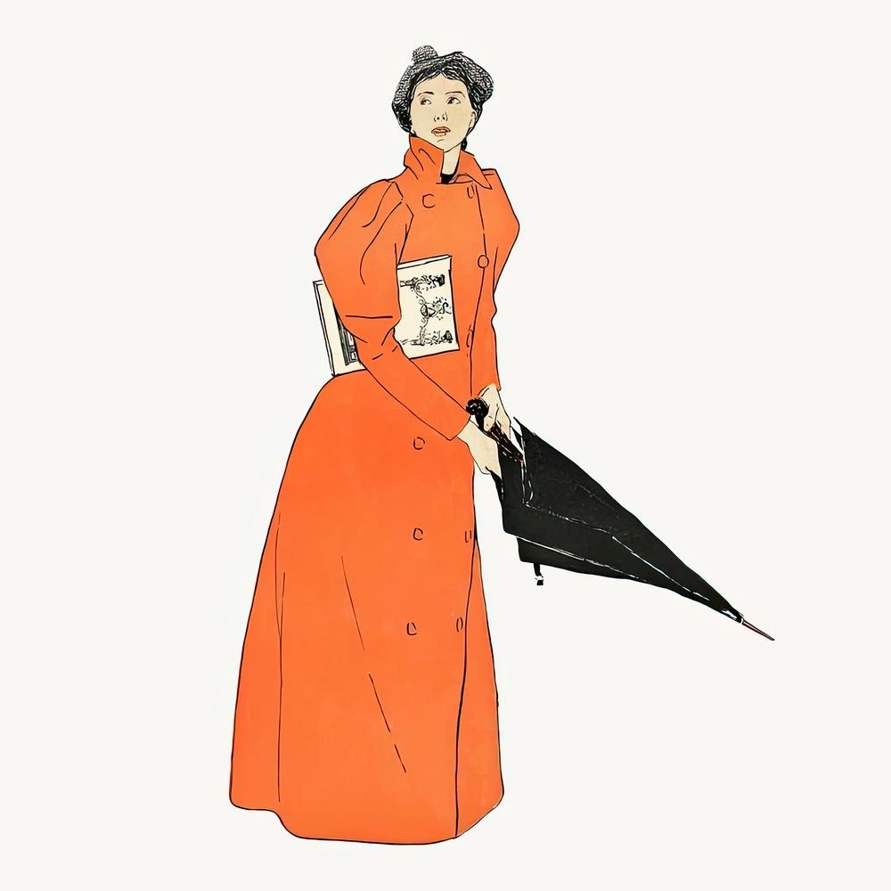 Woman Holding Umbrella Illustration, Edward Penfield