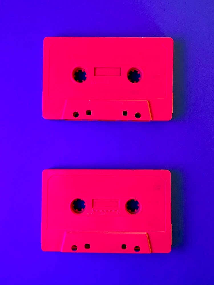Cassettes - Deep Pink on Blue