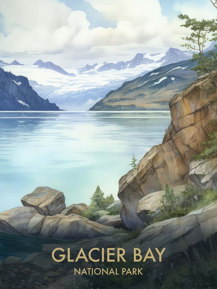 Glacier Bay National Park Watercolour Vintage Travel Poster 1