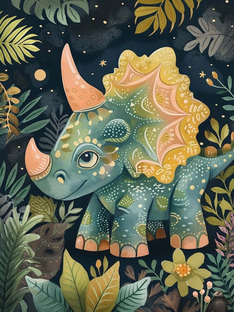 Neutral Pastel Triceratops Dinosaur 2