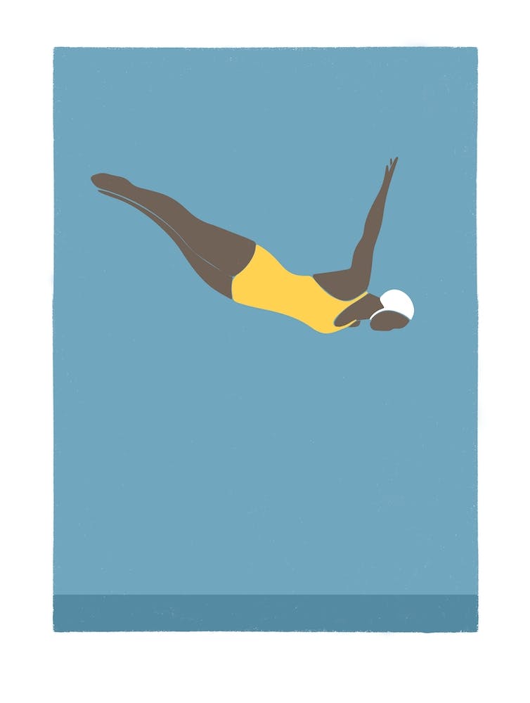 Art Deco Style diving woman in the sea