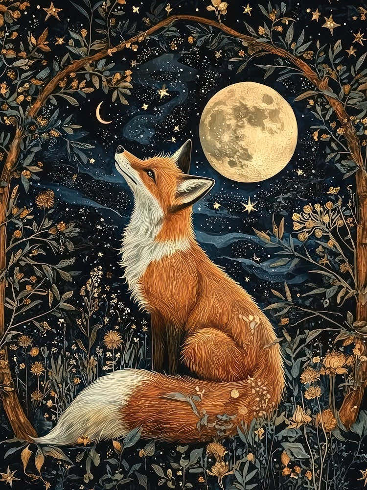 William Morris Night Fox Moon Print Morris Museum Poster Morris Exhibition Poster Painting Fox Full