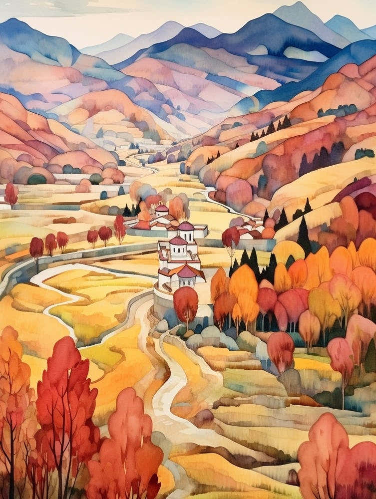 Autumn National Park Painting Rila Monastery Nature Park Bulgaria 4