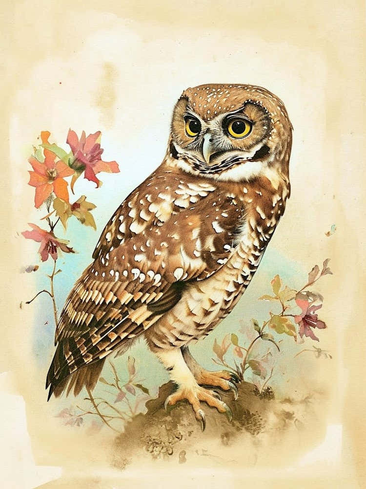 Spotted Owl Vintage Illustration 1