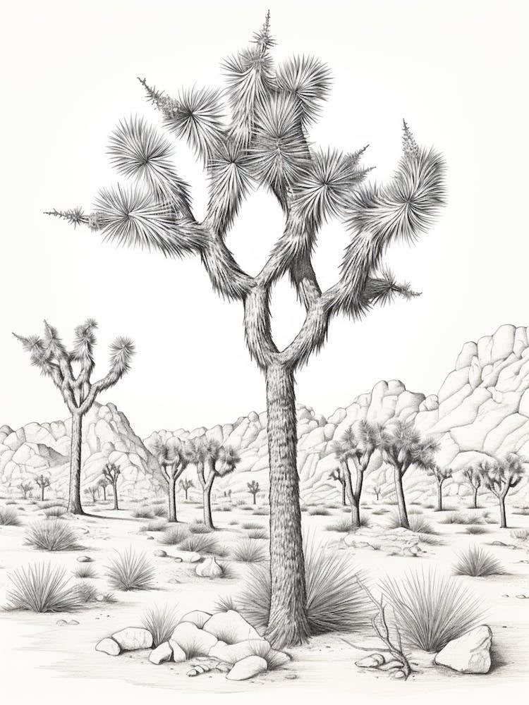 Detailed Drawing Of A Joshua Trees In Mojave Desert 2