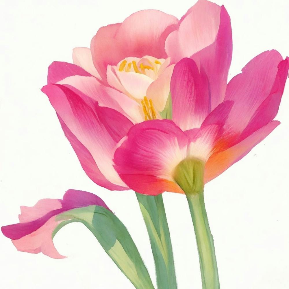 Tulip Rose Painted In Watercolor 1
