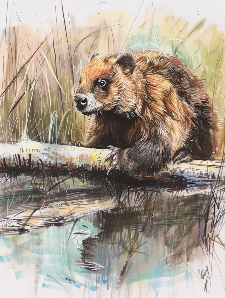 Beaver Pastel Watercolour 1