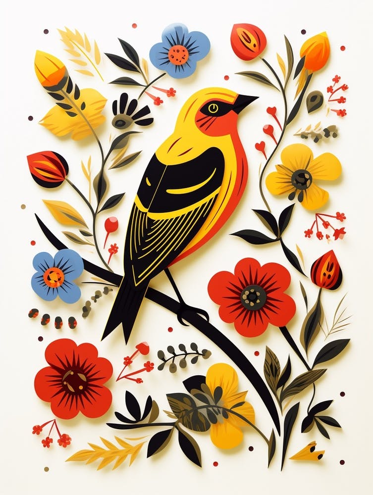 Scandinavian Bird Illustration American Goldfinch 1