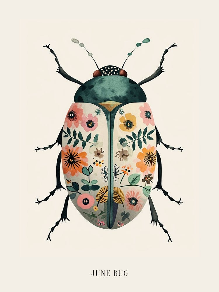 Colourful Insect Illustration June Bug 3 Poster