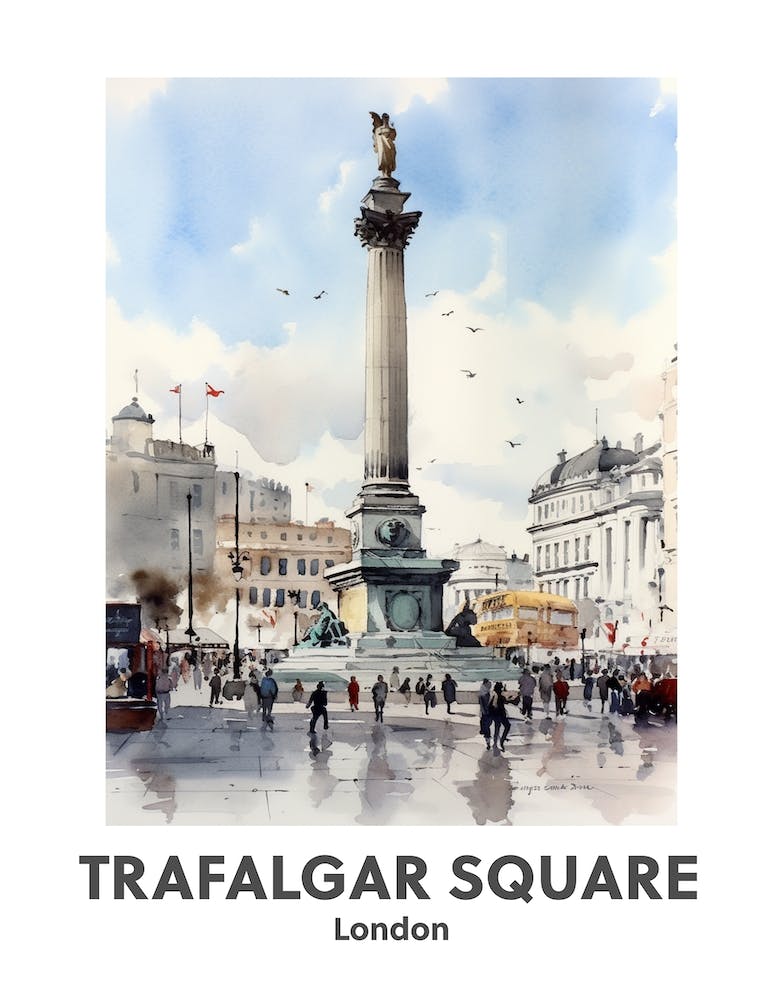 Trafalgar Square, London 2 Watercolour Travel Poster