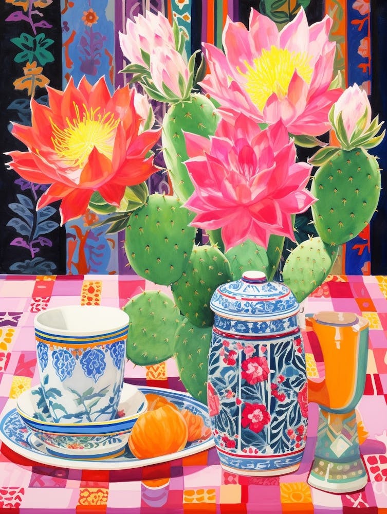 Cactus Painting Maximalist Still Life Devils Tongue Cactus 2