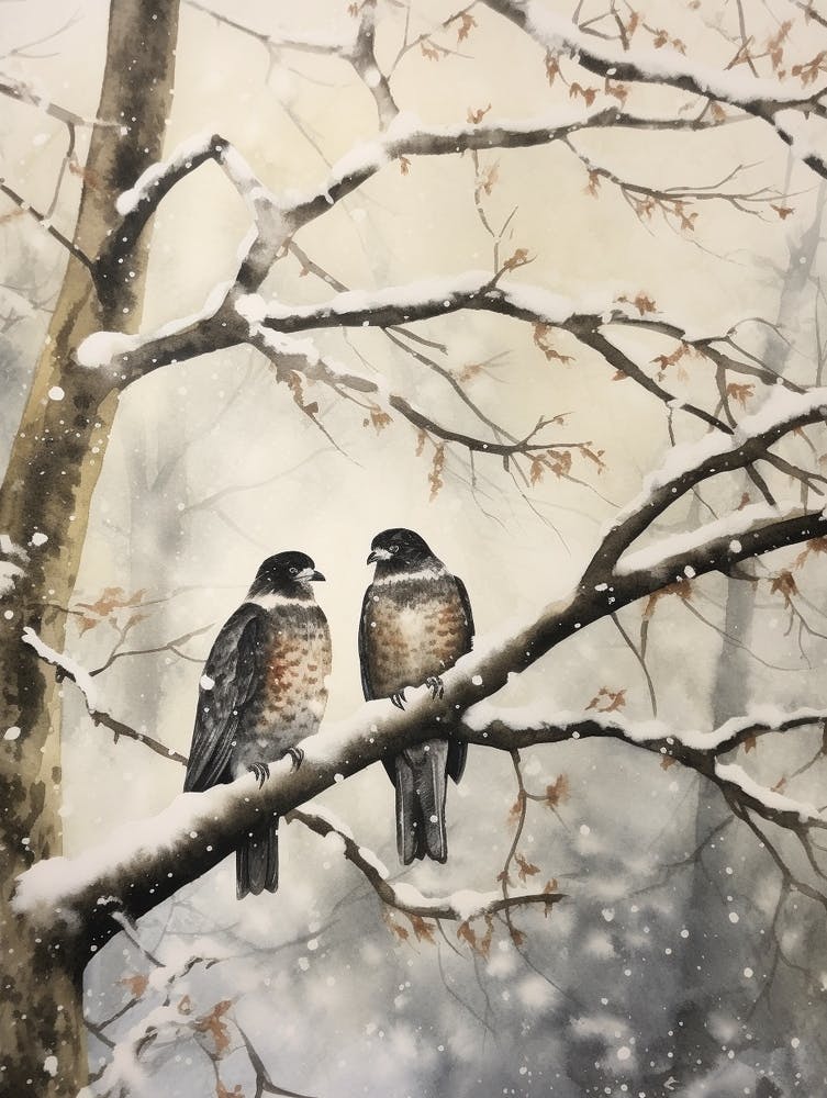 Winter Watercolour Falcon 1