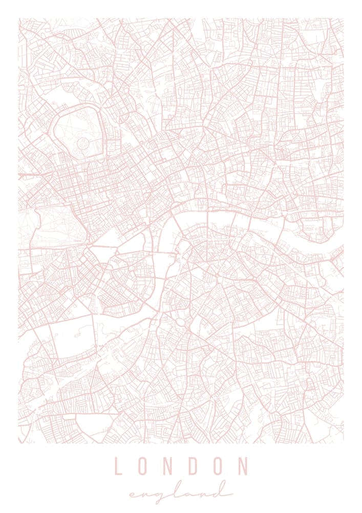 London England Light Pink Minimal Street Map