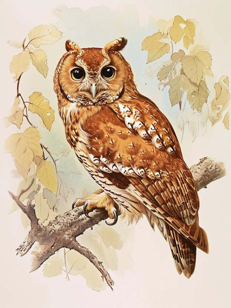 Tawny Owl Vintage Illustration 2