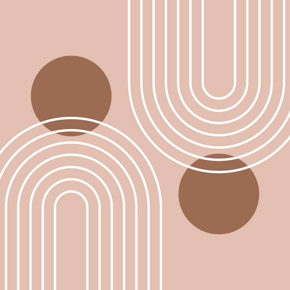 Mid Century Modern Geometric cI in Rustic Brown Mocha (Rainbow and Sun Abstraction) 1