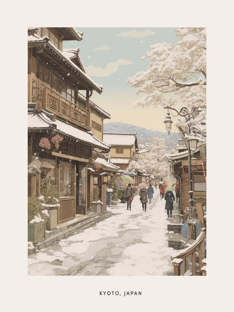 Vintage Winter Poster Kyoto Japan 1