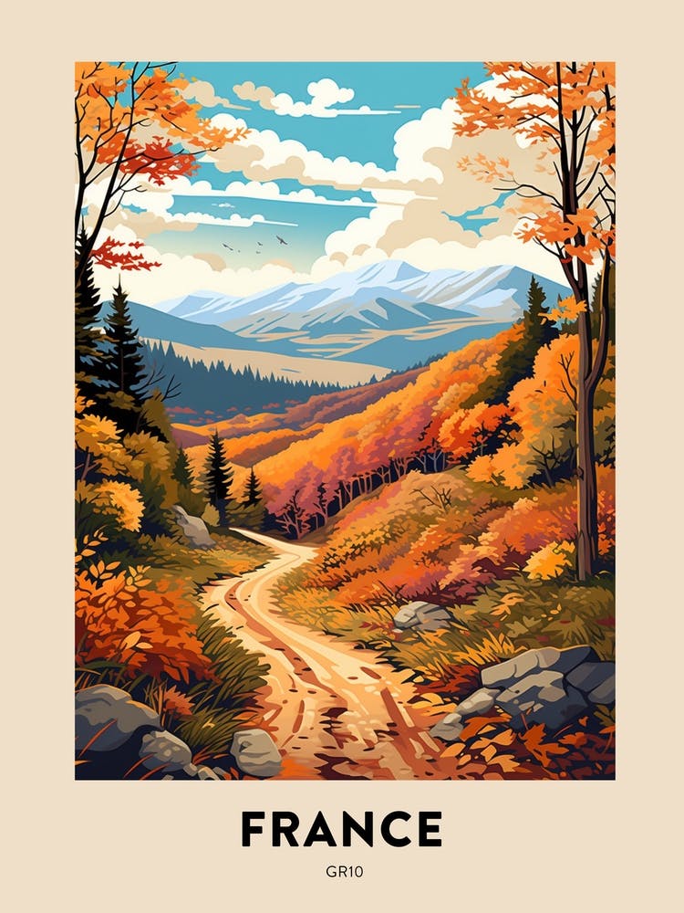 Gr10 France 4 Vintage Hiking Travel Poster