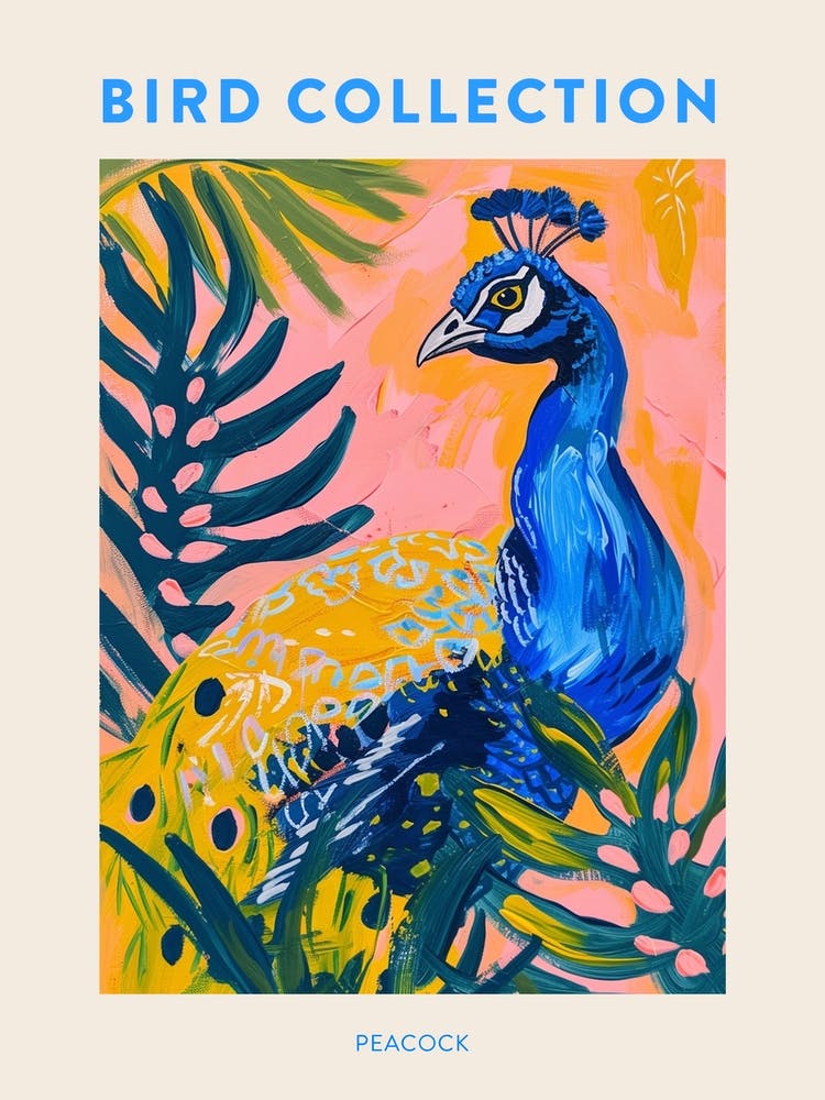 Colourful Tropical Peacock Painting 4 Poster
