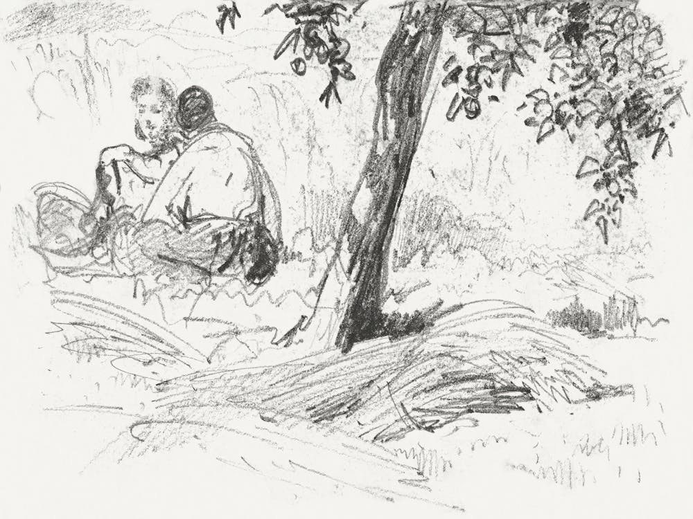 Boy And Girl Seated By Tree From Scrapbook (1875), John Singer Sargent