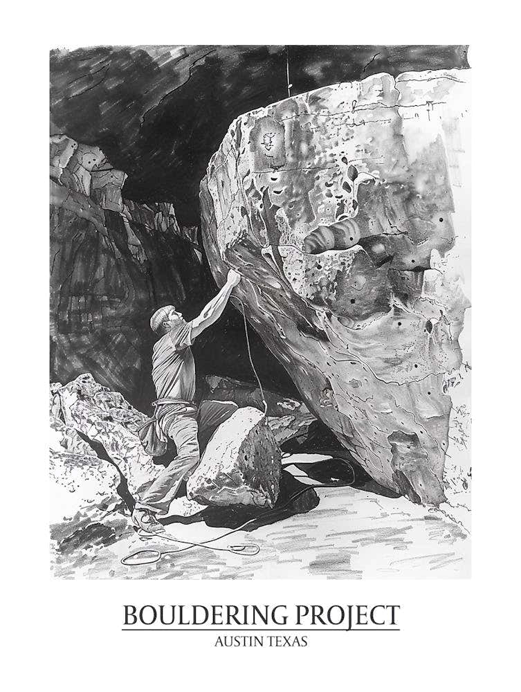 Bouldering Project Austin Texas Black And White Drawing 2 Poster