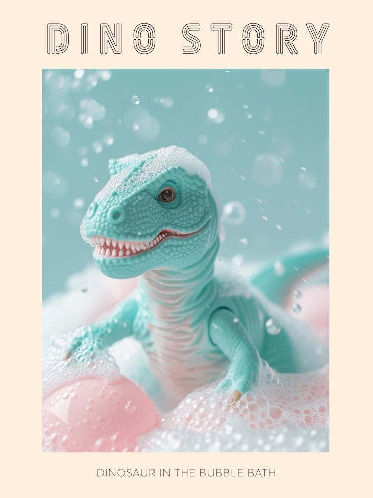 Pastel Toy Dinosaur In The Bubble Bath 2 Poster