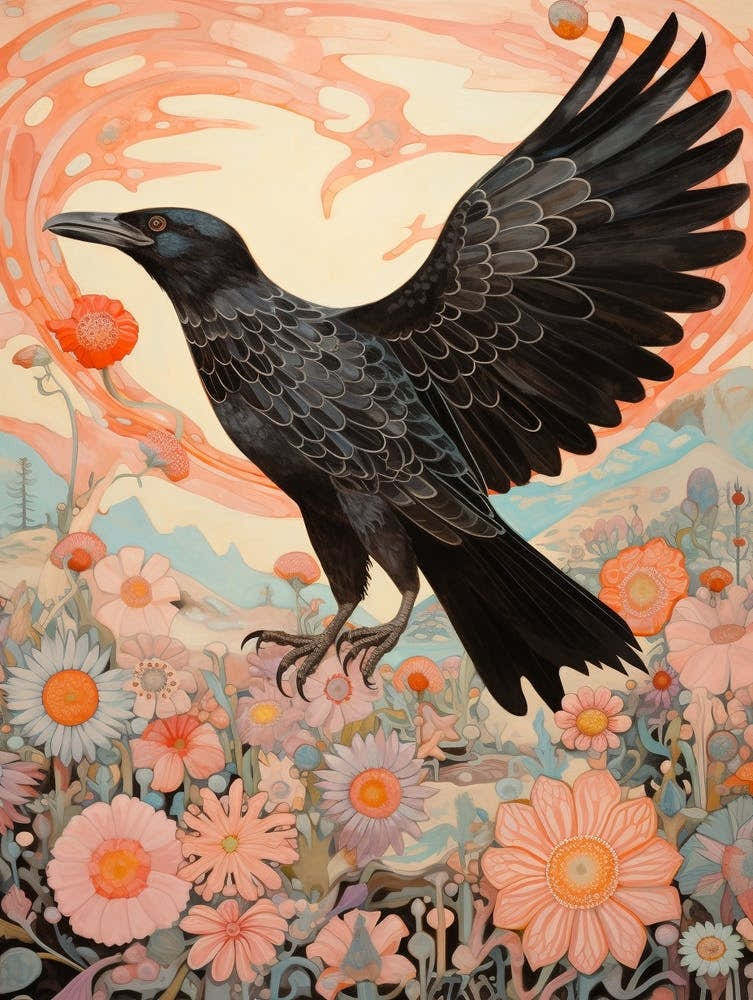Raven 3 Detailed Bird Painting
