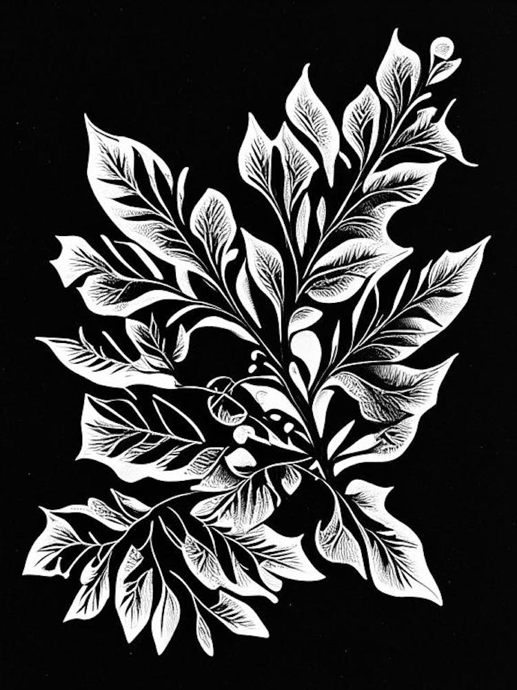 Barberry Leaf Linocut 1