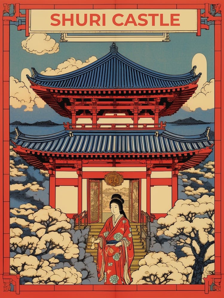 Shuri Castle, Japan Vintage Travel Art 4