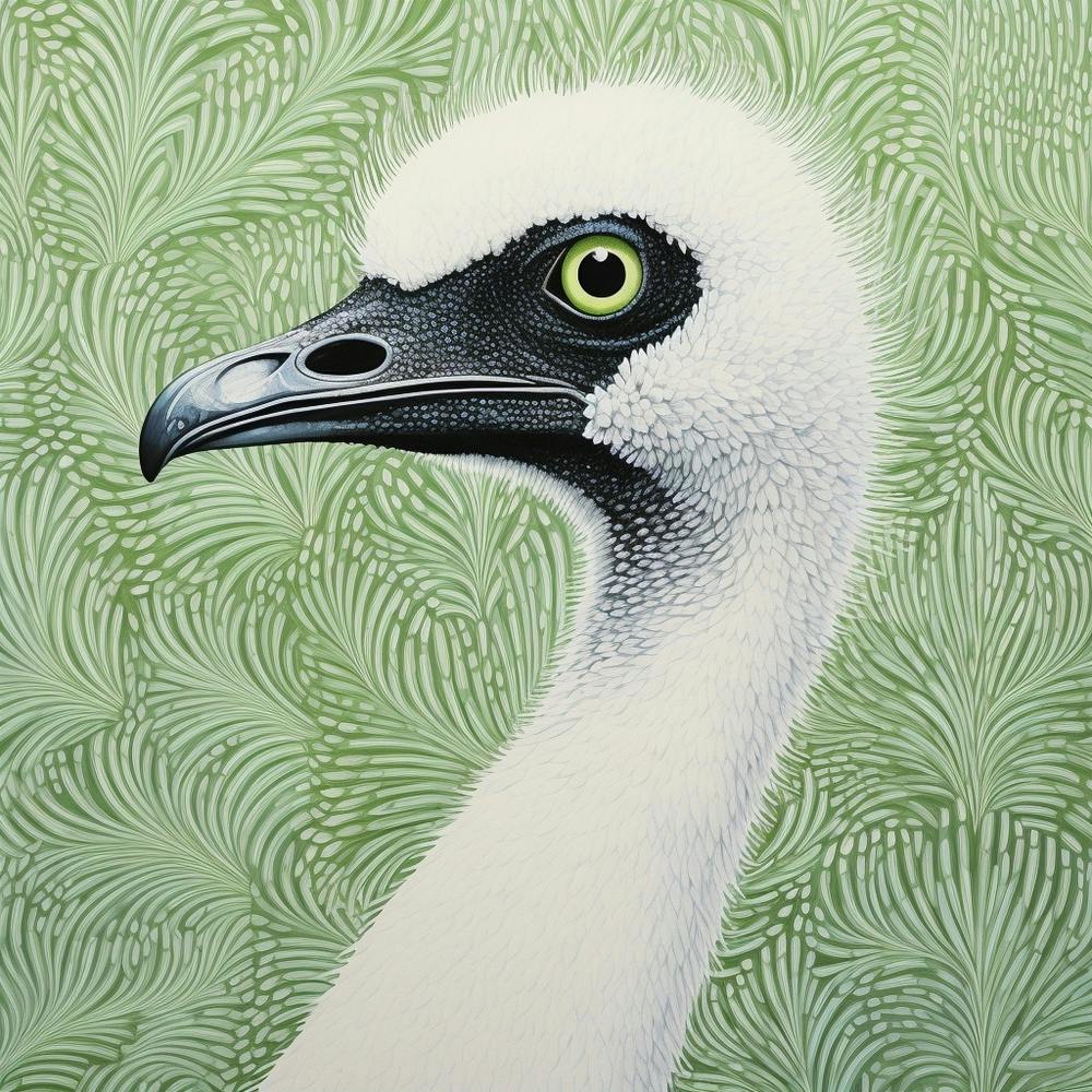 Ohara Koson Inspired Bird Painting Ostrich 3 Square