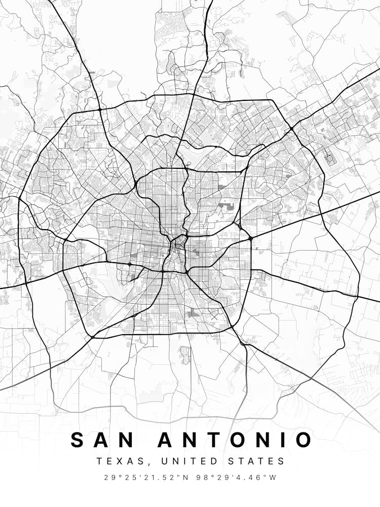 San Antonio Texas USA White Map