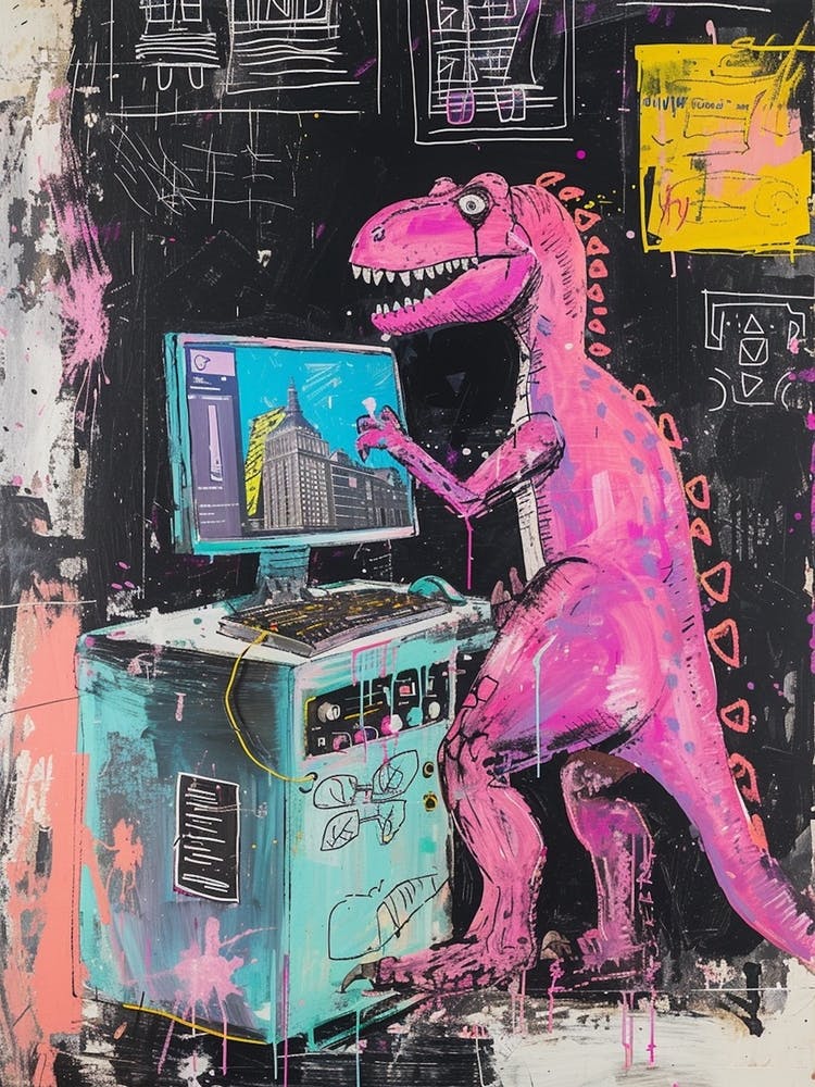 Abstract Dinosaur On The Computer Paint Splash Pink 2