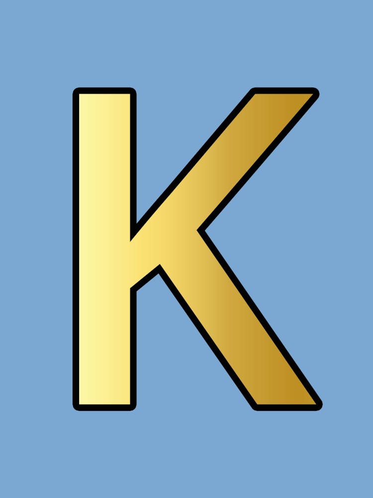 Letter K Gold Alphabet Light Blue