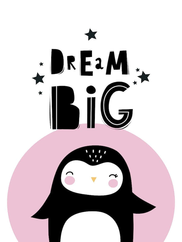 Scandi Dream Big Pink Black Penguin