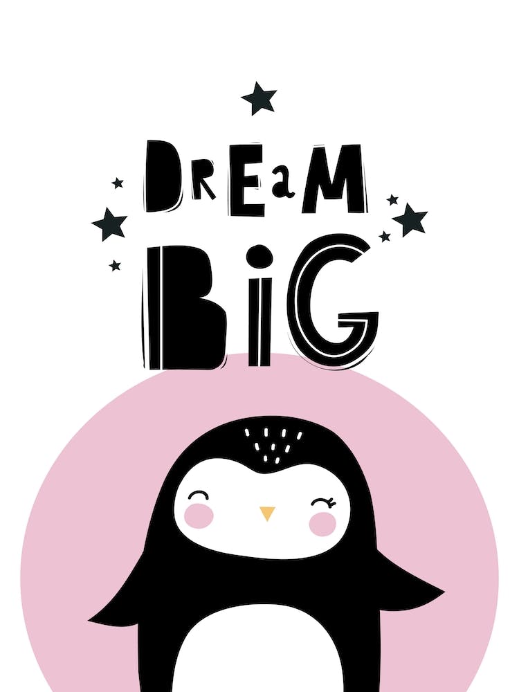 Scandi Dream Big Pink Black Penguin