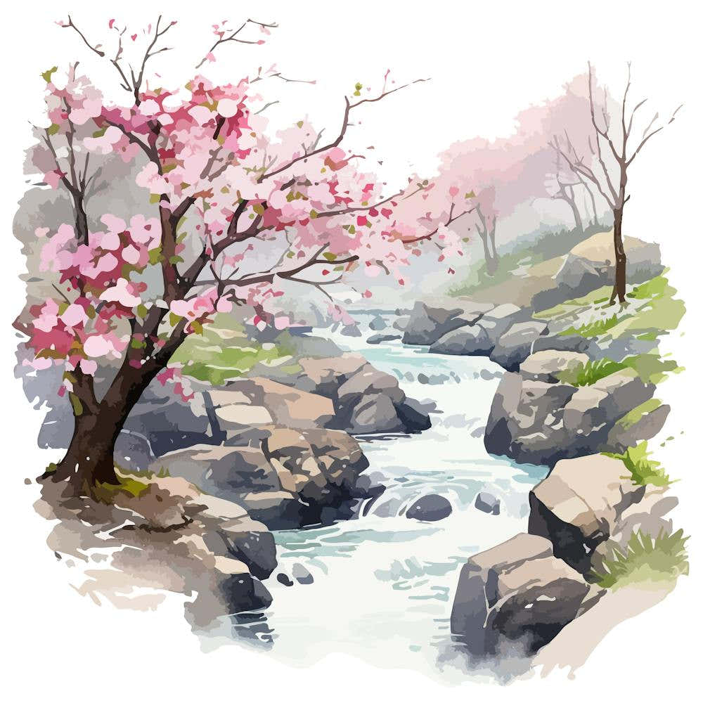 Watercolour Of Cherry Blossoms