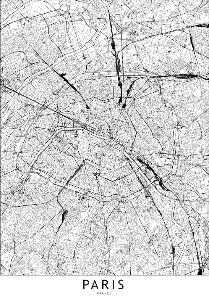Paris White Map Line