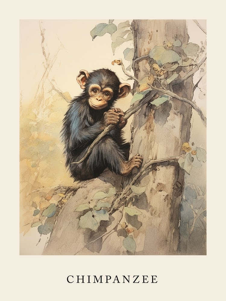 Beatrix Potter Inspired  Animal Watercolour Chimpanzee 1