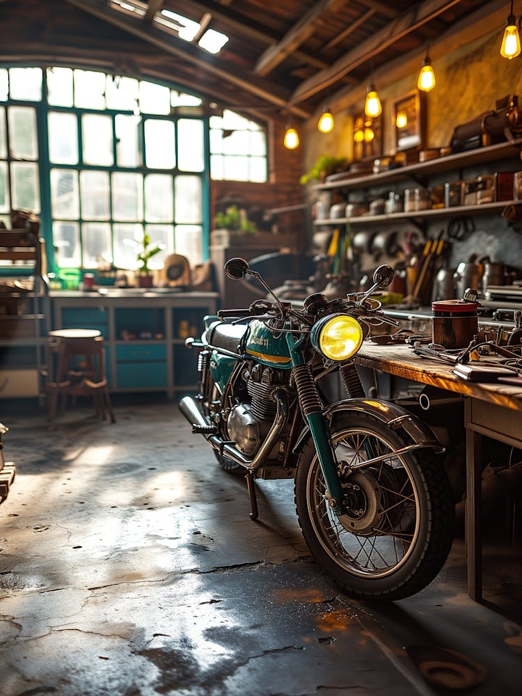 Motorcycle In A Workshop