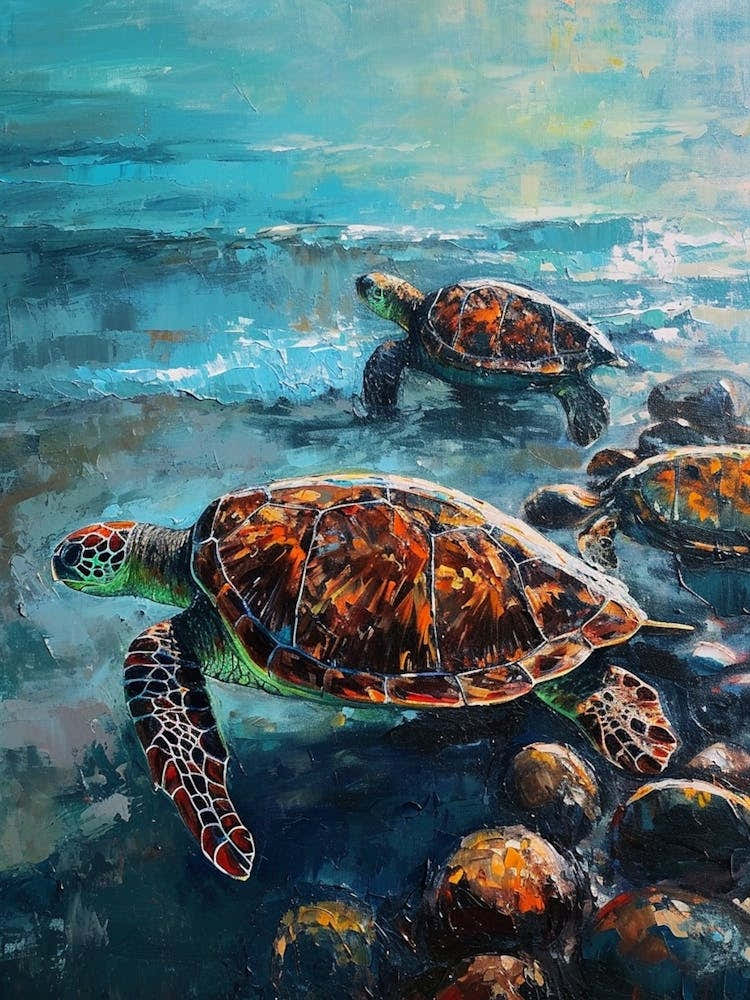 Sea Turtles Underwater Painting Style 1