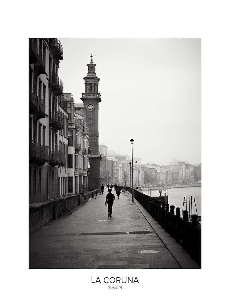 Poster Of La Coruna, Spain, Black And White Analogue Photography 4