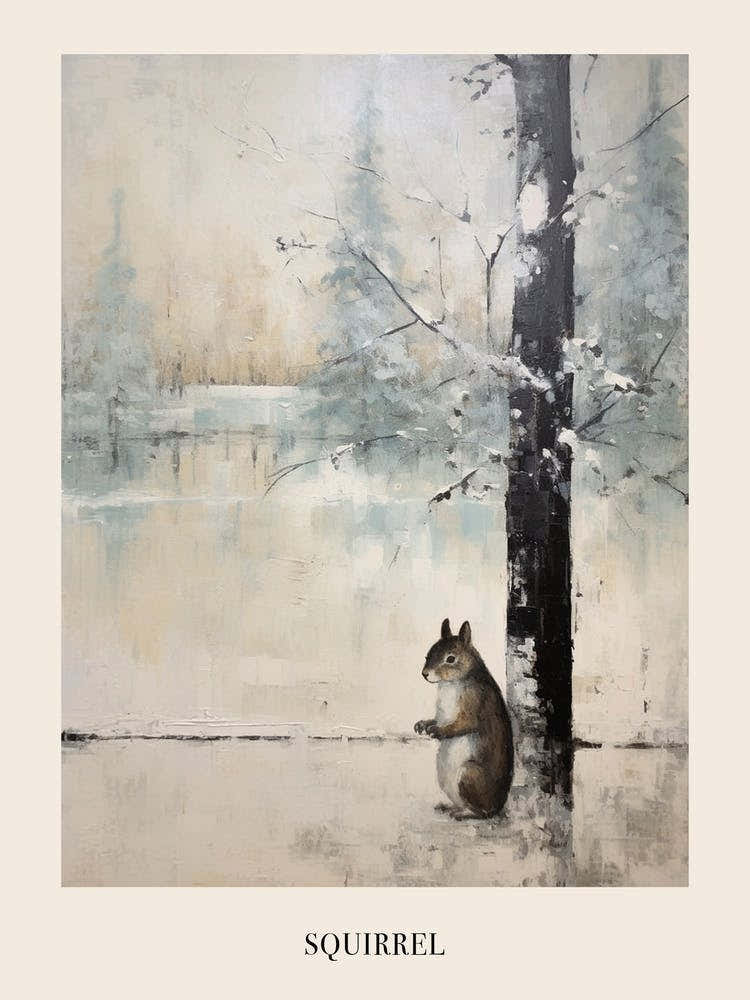 Vintage Winter Animal Painting Poster Squirrel 3