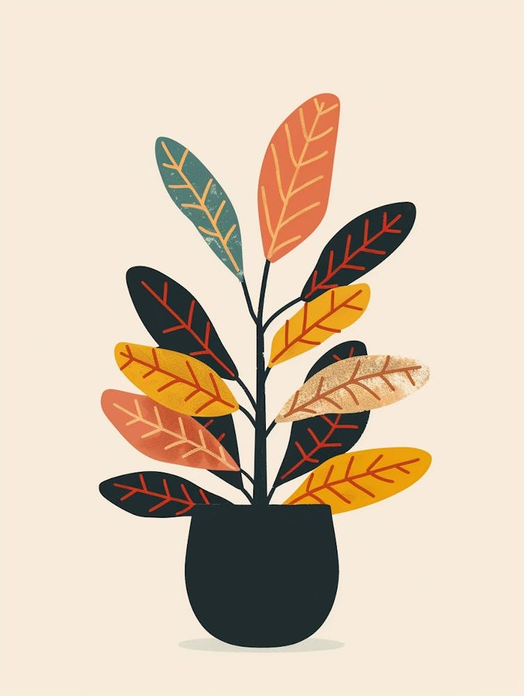 Croton Plant Minimalist Illustration 4